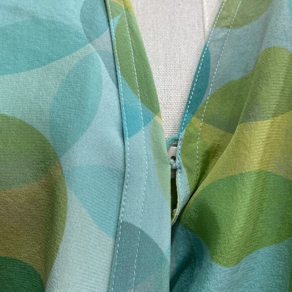 Vintage 90s Maggy London 100% Silk Green & Blue Polka Dot Wrap Dress size 10 - Picture 8 of 10